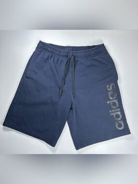 Adidas Men's Navy Blue Fleece Drawstring Shorts Size Large Logo Sweat Shorts